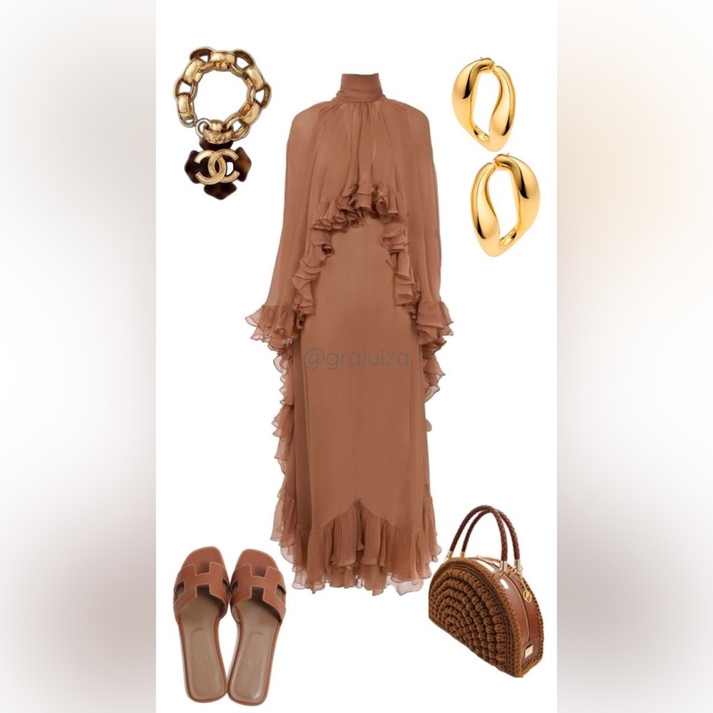 Elegant Brown Ruffle Dress